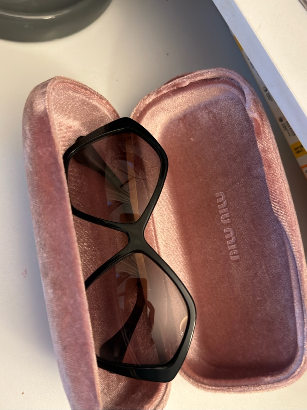 Miu Miu Black Oversized Sunglasses with Pink Velvet Case